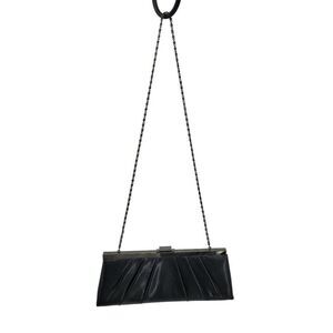 Jessica McClintock Evening Bag Black Convertible Clutch Faux Leather Gunmetal